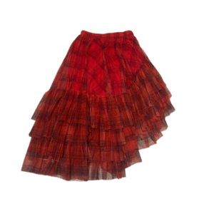 Asymmetrical Red Plaid Skirt
